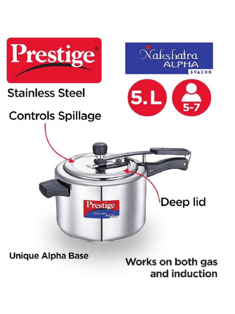 Buy Prestige Nakshatra Alpha Svachh Stainless Steel Spillage Control Pressure Cooker 5 L Pressure Cooker for Unisex 25278664 Myntra