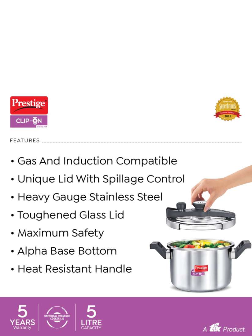 Prestige clip on pressure cooker stainless steel 5 litre shop
