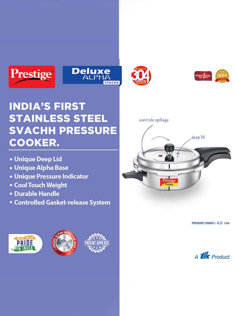 Buy Prestige Deluxe Alpha Svachh Stainless Steel Pan Pressure Cooker 4 L Pressure Cooker for Unisex 25278882 Myntra