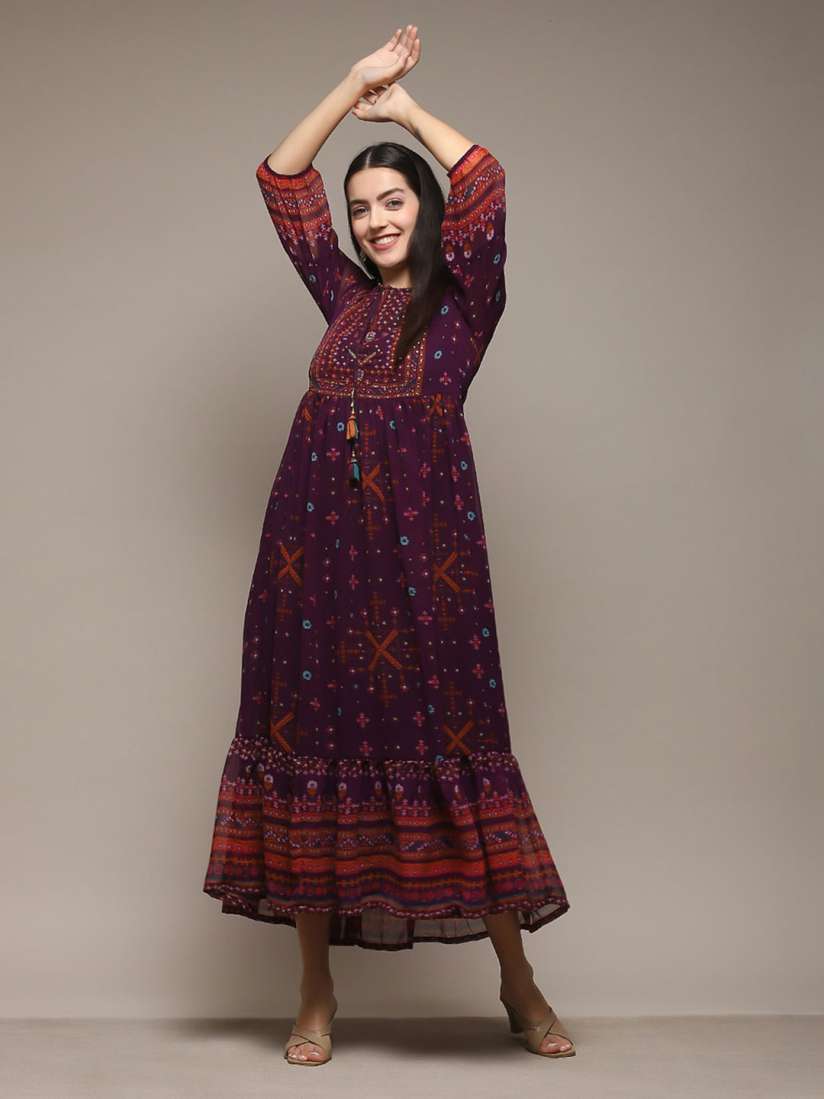 Buy Biba Ethnic Motifs Printed Tie Up Neck Sequinned Detailed A Line Midi Ethnic Dress Ethnic Dresses for Women 25284456 Myntra
