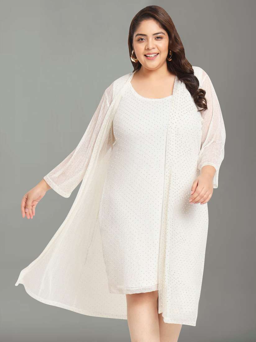 Buy wild U Plus Size Self Design A Line Dress With Shrug Dresses for Women 25284814 Myntra