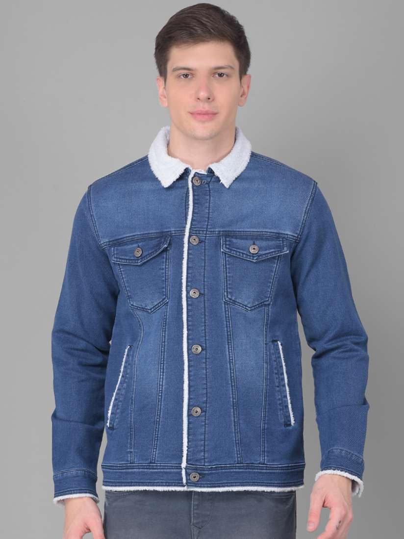 Buy Canary London Washed Spread Collar Faux Fur Trim Detailed Denim Jacket Jackets for Men 25291442 Myntra