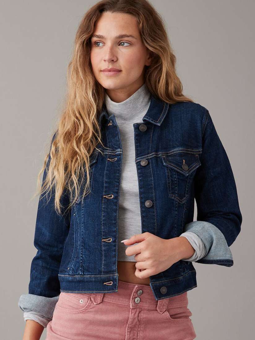 Buy AMERICAN EAGLE OUTFITTERS Spread Collar Denim Jacket Jackets for Women 25297928 Myntra