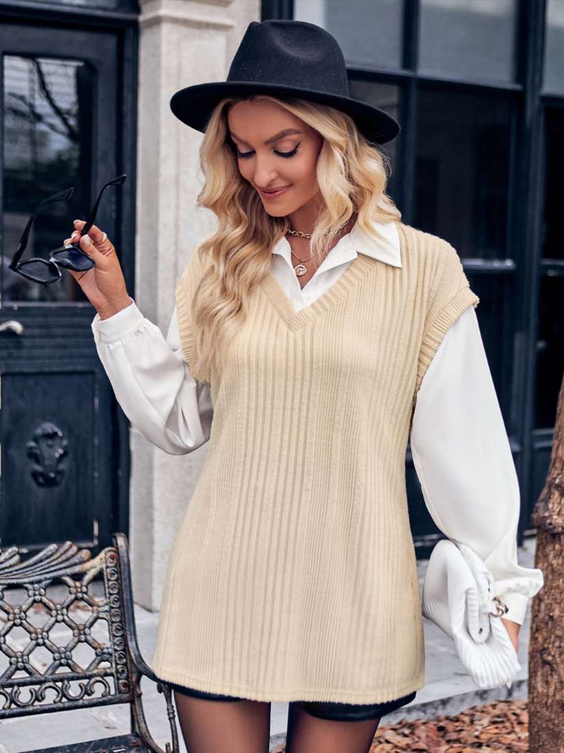 Buy StyleCast Beige Ribbed Longline Sweater Vest Sweaters for Women 25298550 Myntra