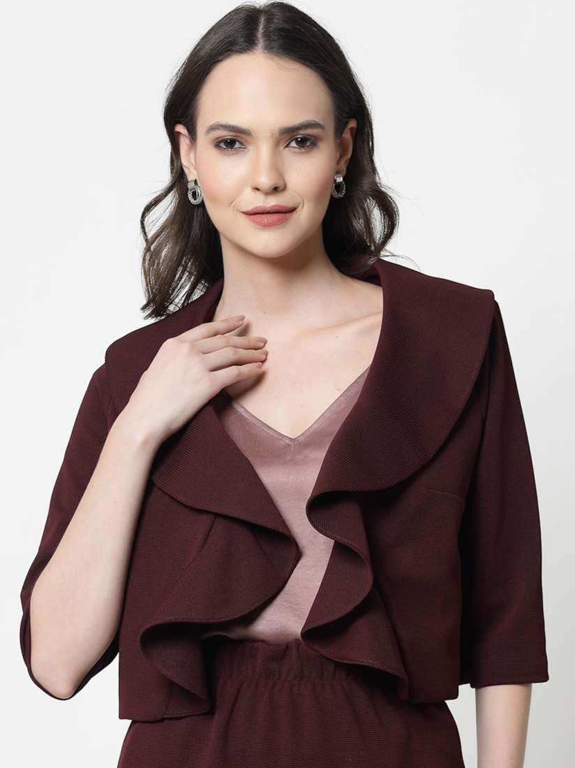 Buy OFFICE YOU Frill Cotton Crop Tailored Jacket Jackets for Women 25299180 Myntra