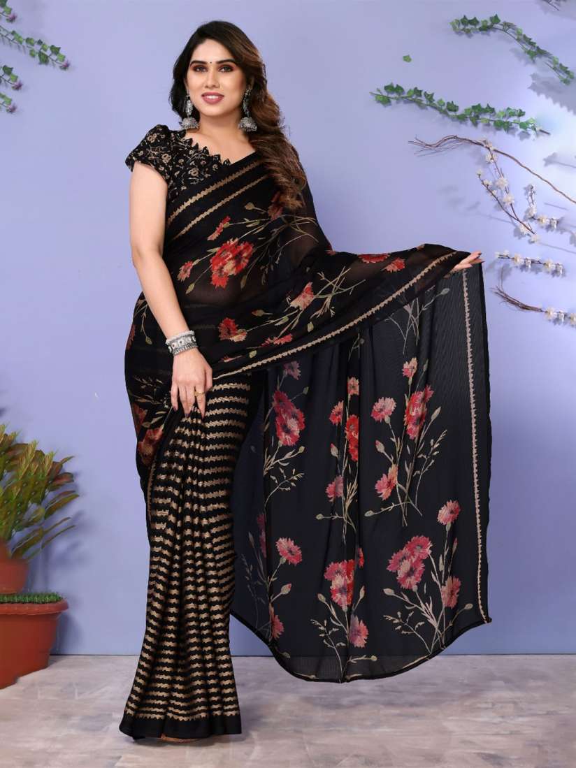 Buy FABMORA Floral Printed Half and Half Saree Sarees for Women 25300566 Myntra