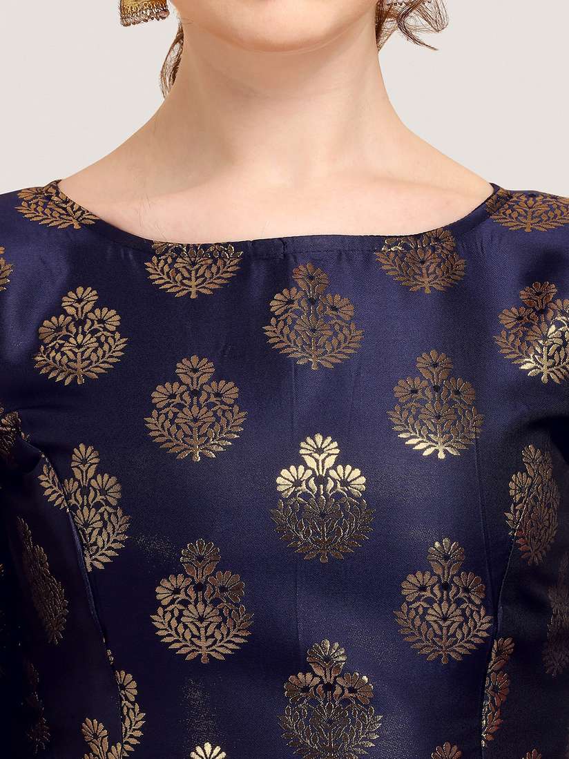 Buy Oomph! Woven Design Boat Neck Short Sleeve Art Silk Saree 