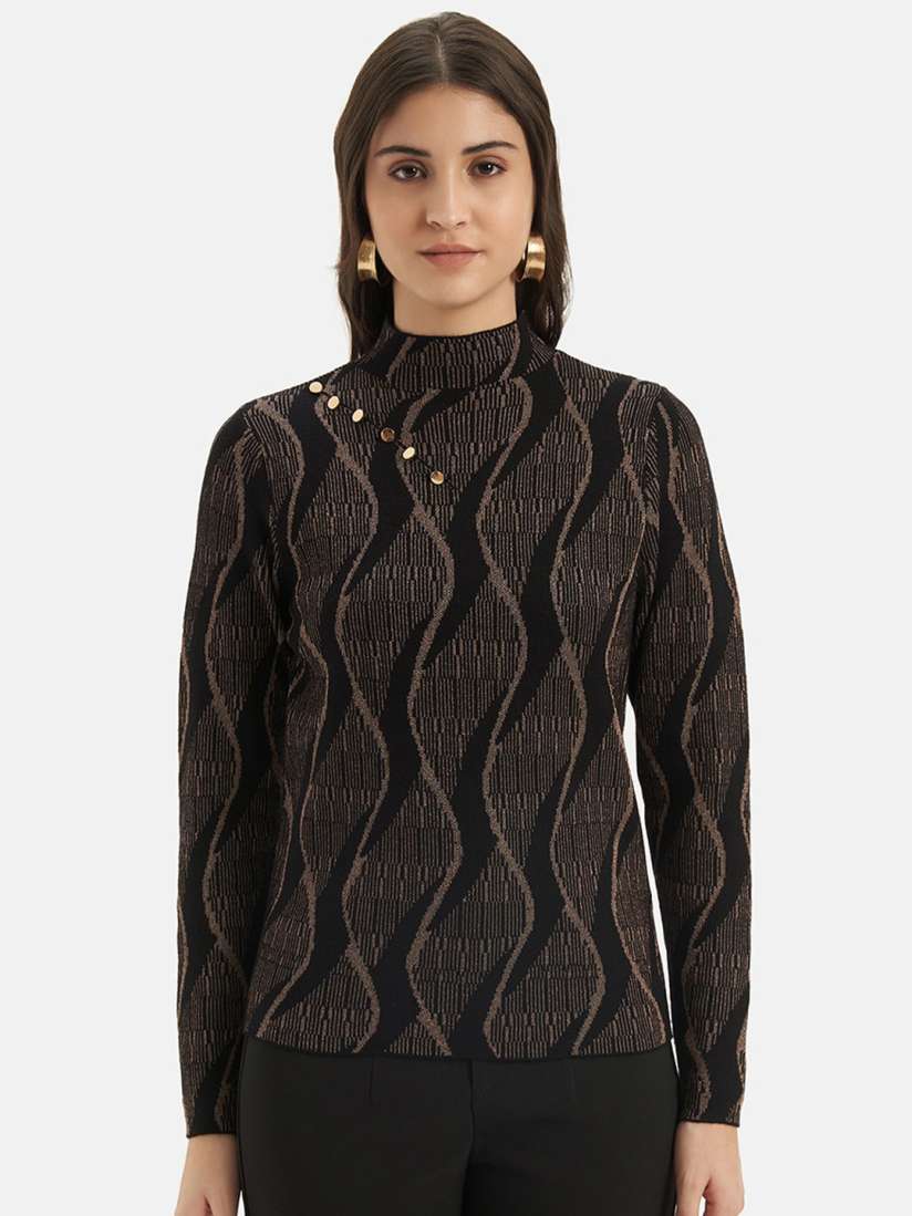 High neck abstract print sweaters on sale
