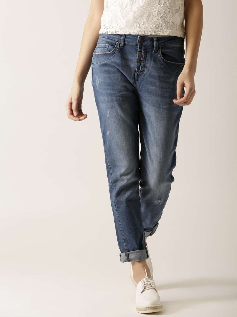 Buy ESPRIT Women Blue Boyfriend Fit Mid Rise Low Distress Stretchable Jeans Jeans for Women 2530417 Myntra
