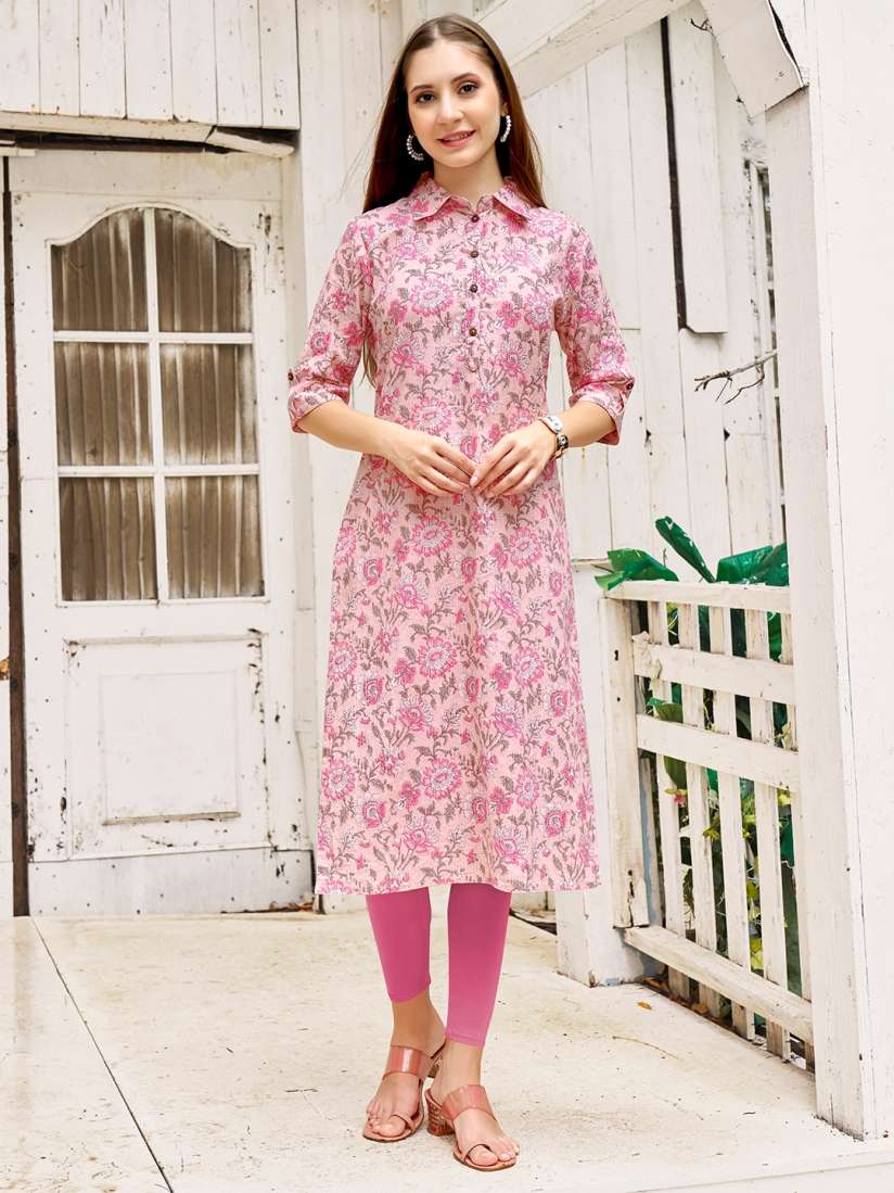 Buy Anouk Pink Floral Printed Straight Pure Cotton Straight Kurta Kurtas for Women 25310190 Myntra