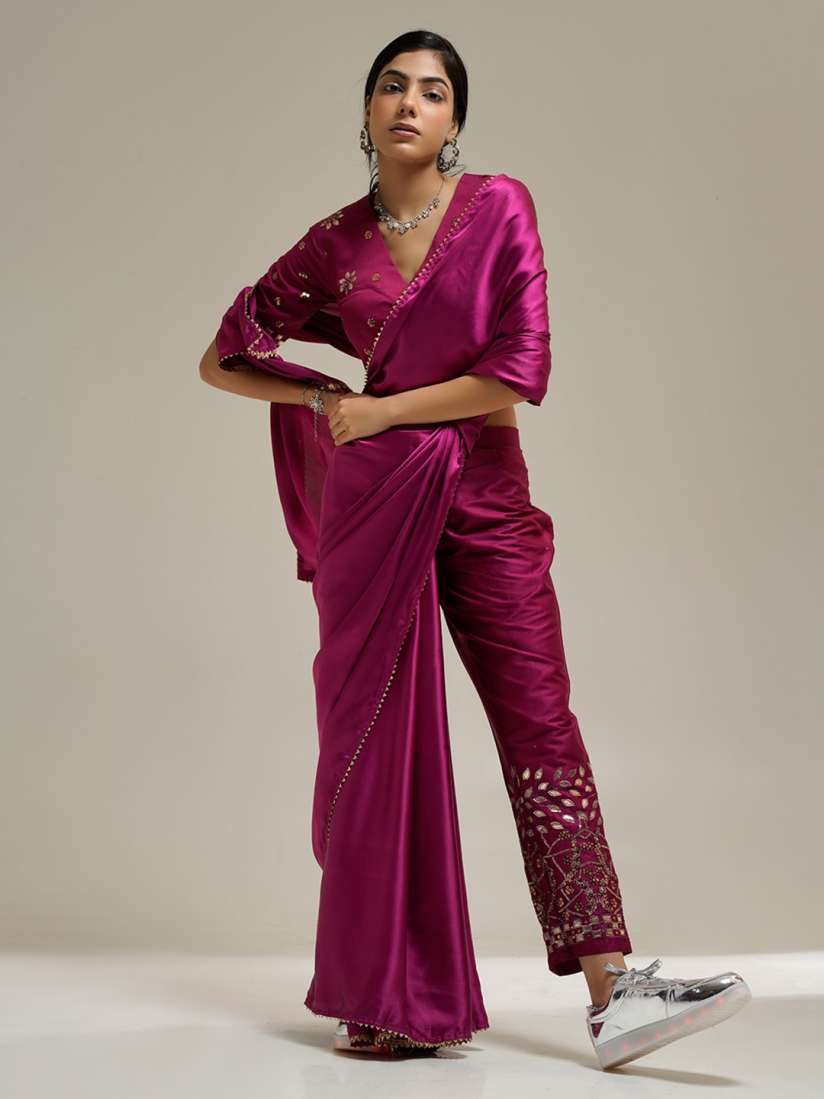 Buy Tikhi Imli Gotta Patti Satin Stitched Pant Saree Sarees for Women 25313310 Myntra