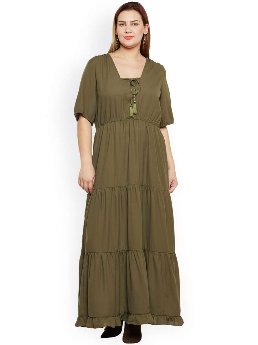 Buy JUNAROSE Plus Size Women Olive Green Solid Maxi Dress Dresses for Women 2531814 Myntra