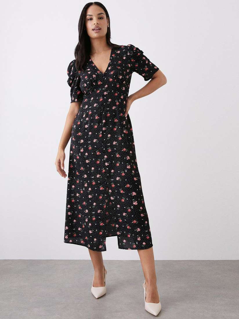 Buy DOROTHY PERKINS Button Detail Rose Print Puff Sleeve Formal Empire Midi Dress Dresses for Women 25319910 Myntra