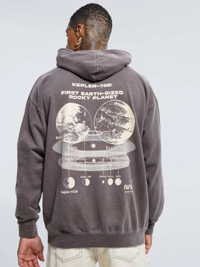 Buy boohooMAN Graphic Printed Hooded Oversized Overdye Sweatshirt With Kangaroo Pocket Sweatshirts for Men 25320058 Myntra