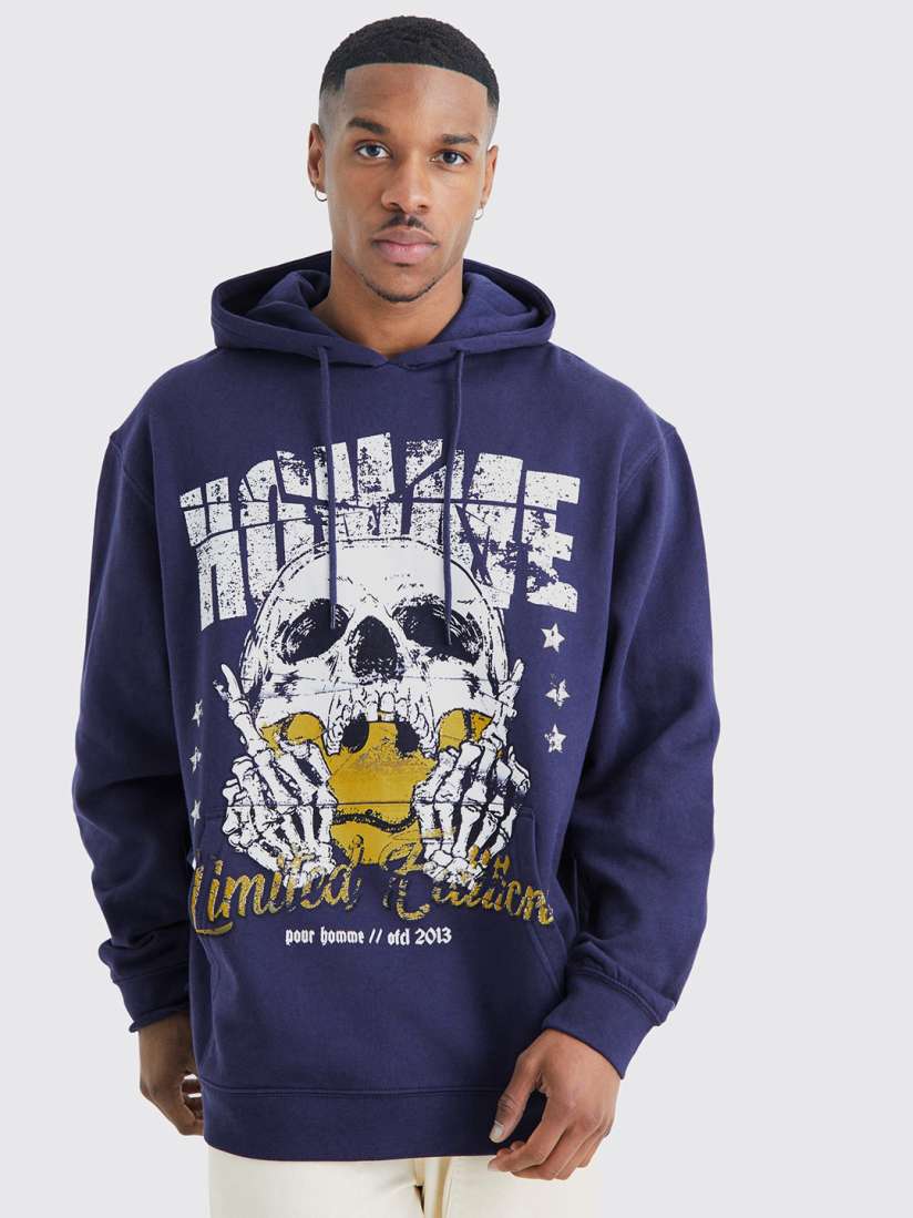 Buy boohooMAN Graphic Printed Hooded Oversized Sweatshirt With Kangaroo Pocket Sweatshirts for Men 25320154 Myntra