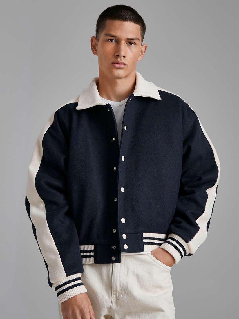 Buy boohooMAN Colourblocked Boxy Bomber Jacket With Drop-shoulder 
