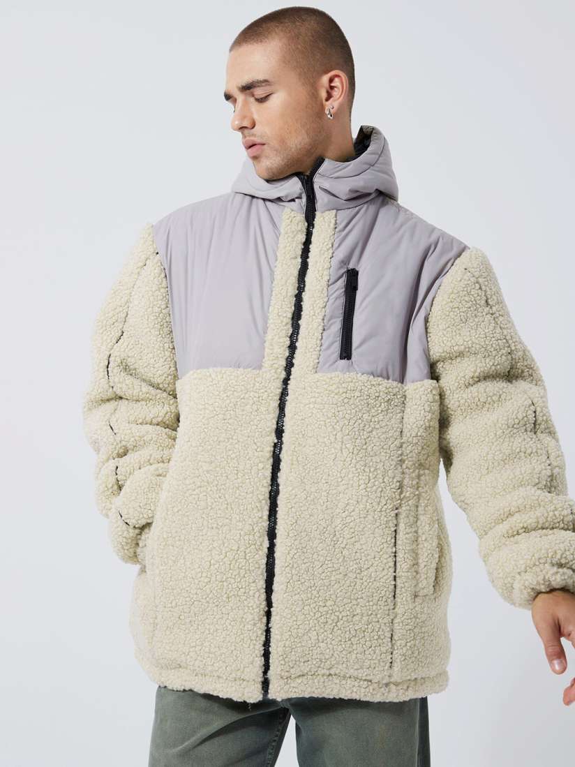 Buy boohooMAN Color blocked Hooded Sherpa Jacket With Zip Pockets Jackets for Men 25320482 Myntra