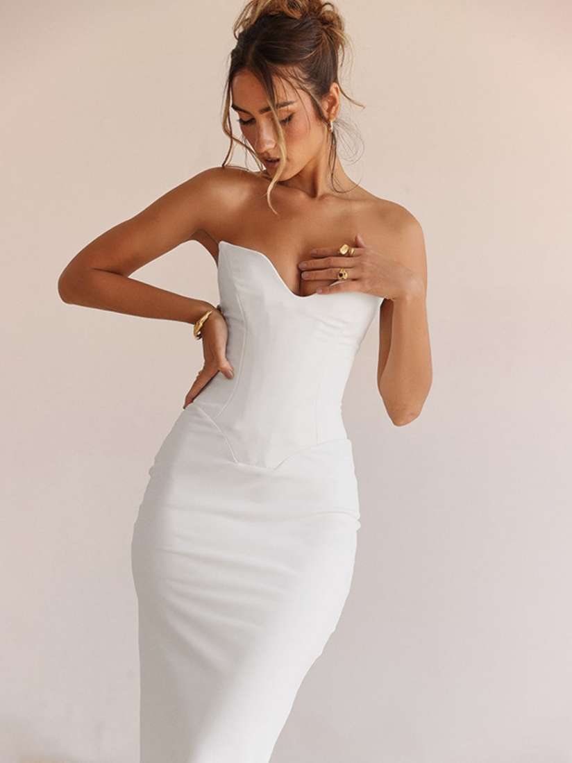 White strapless sheath dress top