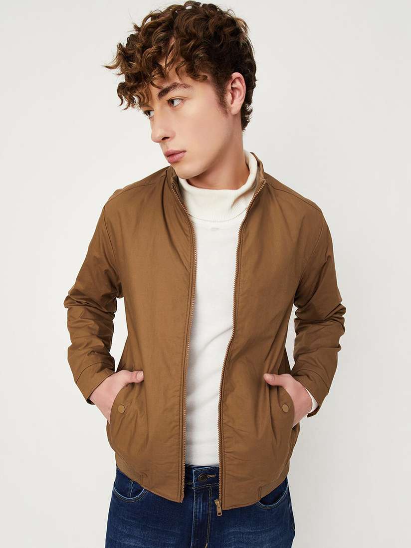 Jeans Max Jackets Mens Max Men Mock Collar Solid Casual Bomber Jacket