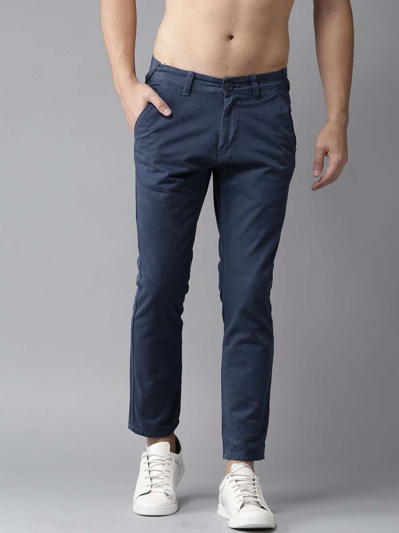 Buy Moda Rapido Men Blue Slim Fit Solid Casual Cropped Trousers Trousers for Men 2532546 Myntra