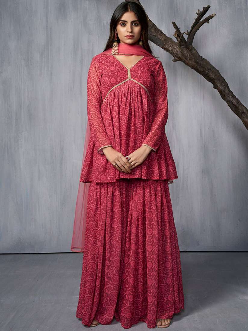 Buy Inddus Floral Printed Empire Gotta Patti Kurta With Sharara Dupatta Kurta Sets for Women 25327420 Myntra