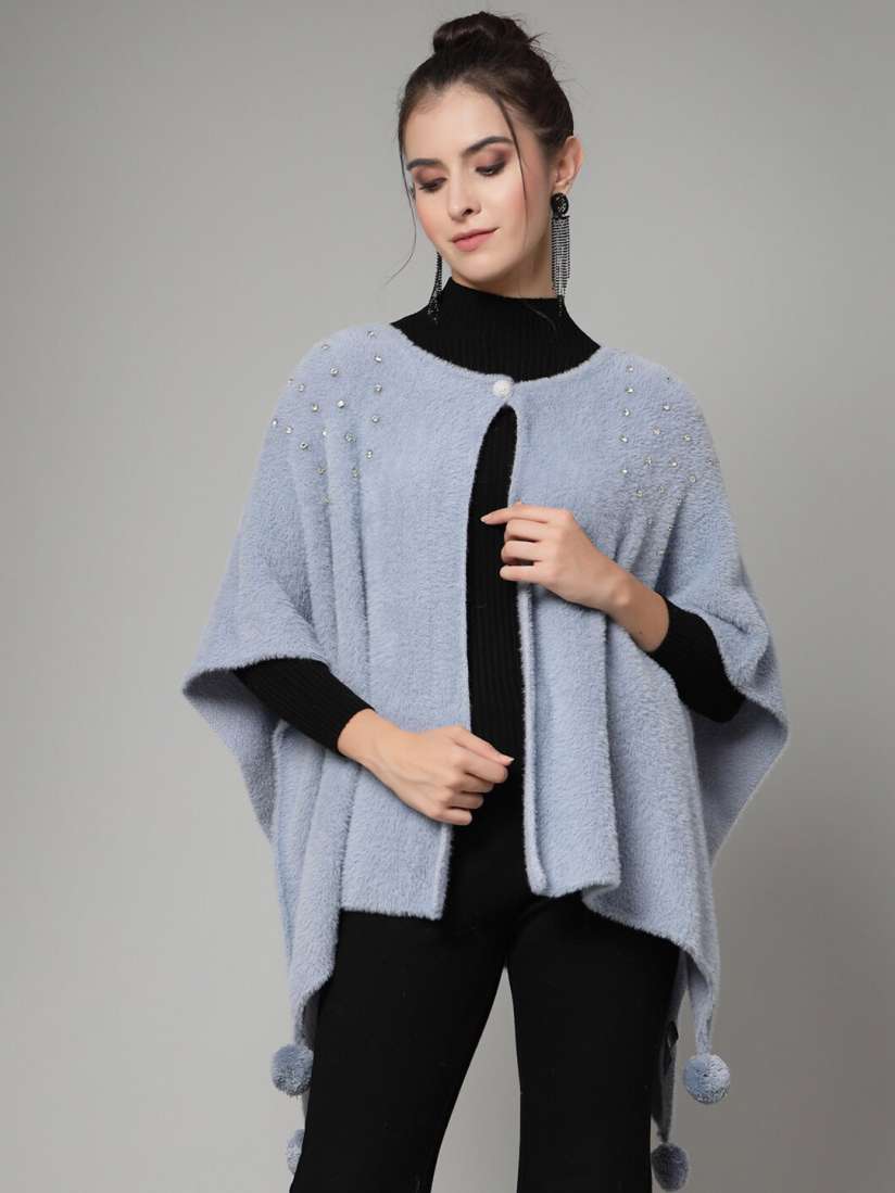 Buy Mafadeny Asymmetric Embellished Short Sleeves Poncho Sweater Sweaters for Women 25337290 Myntra