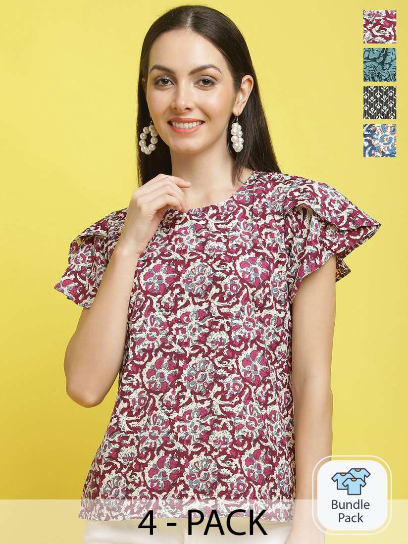Buy Poshyaa Pack Of 4 Printed Casual Top Tops for Women 25356998 Myntra