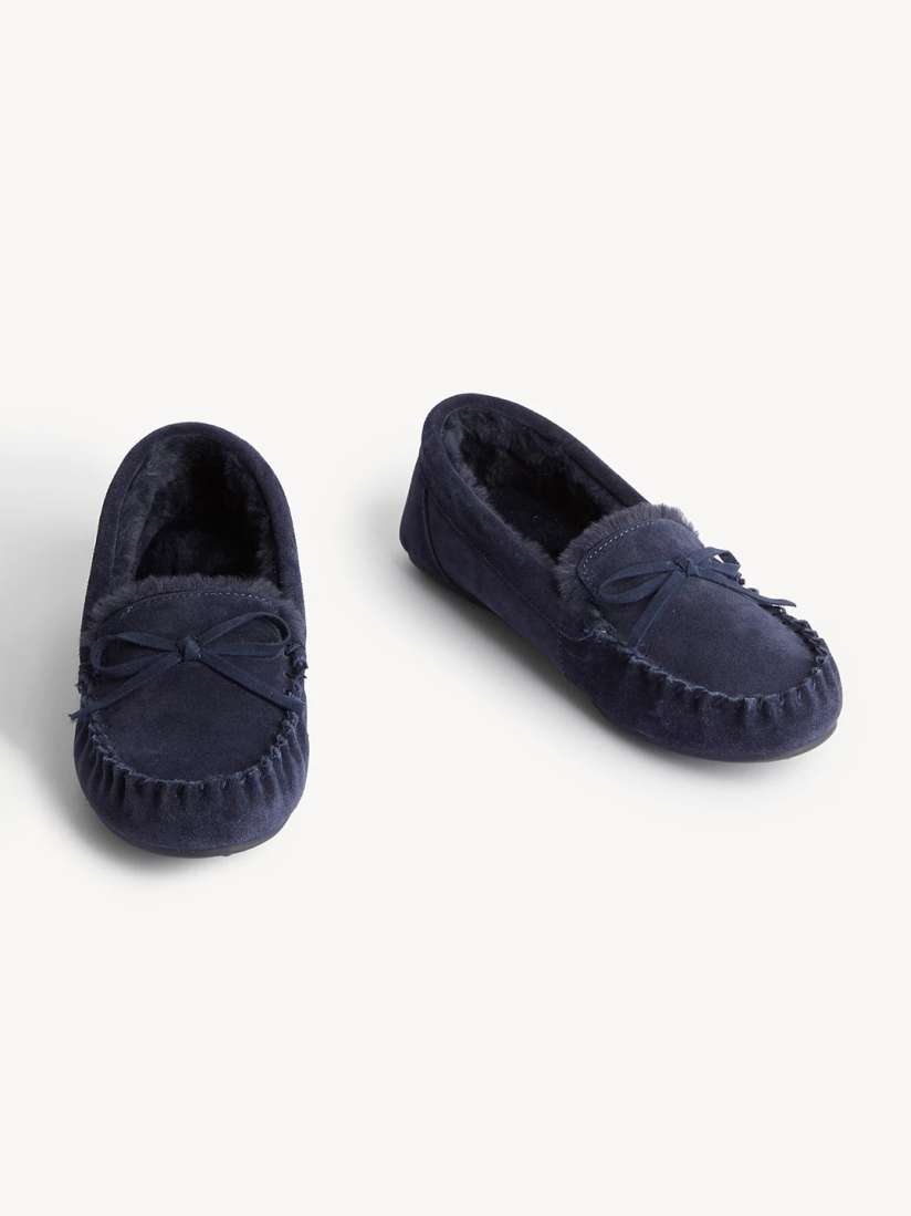 Navy blue suede loafers womens online