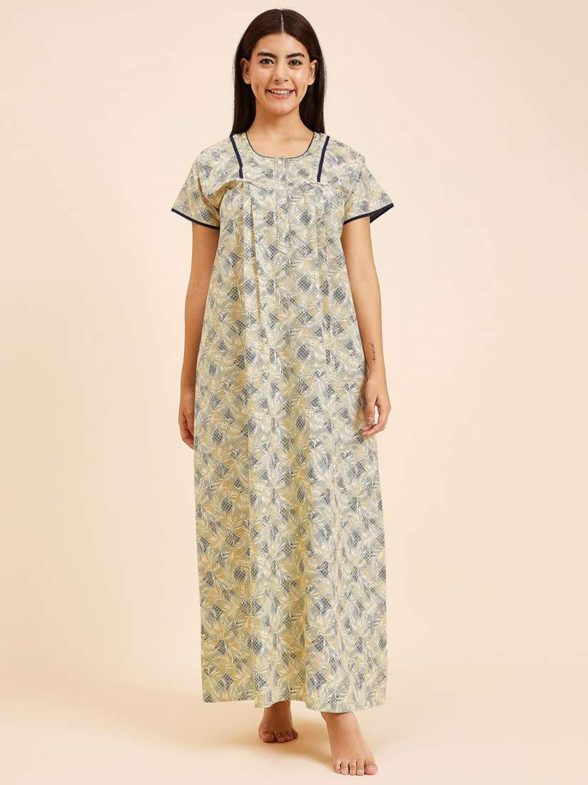 Buy Sweet Dreams Yellow Floral Printed Round Neck Pure Cotton Maxi Nightdress Nightdress for Women 25373114 Myntra