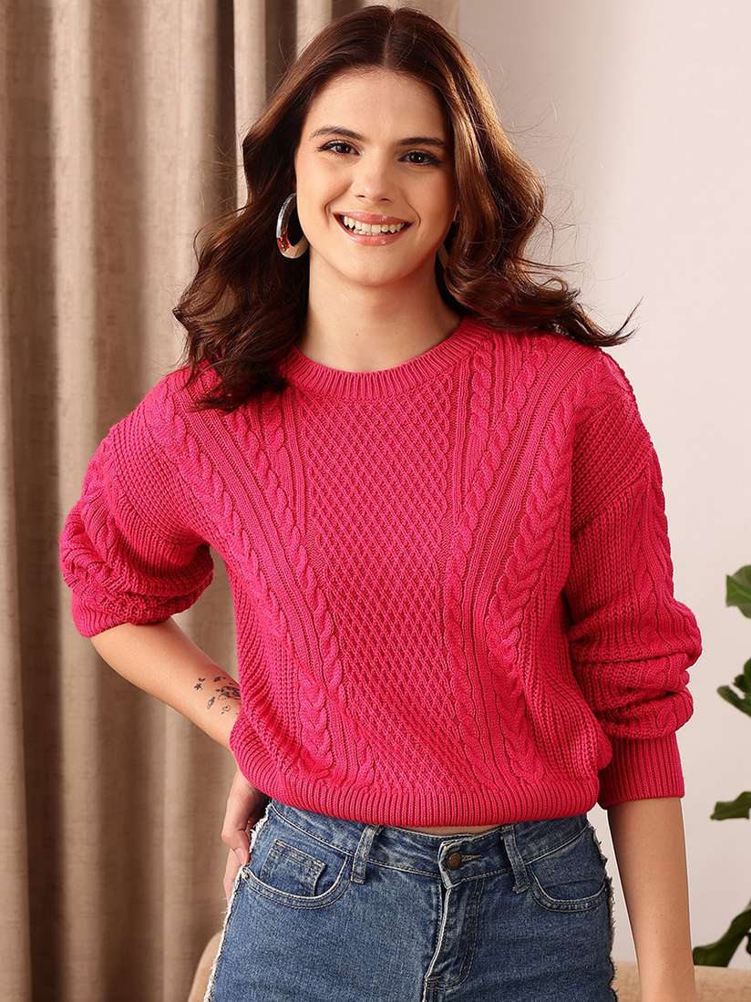 Cable Knit Ladies Sweater On Myntra Cable Knit Sweater Myntra