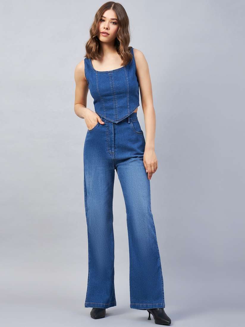 Denim one piece myntra shop