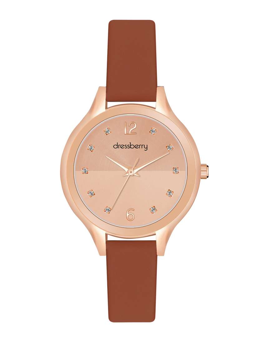 Buy DressBerry Women Brass Patterned Dial Brown Leather Straps Analogue Watch DB 202 Rose Watches for Women 25387362 Myntra