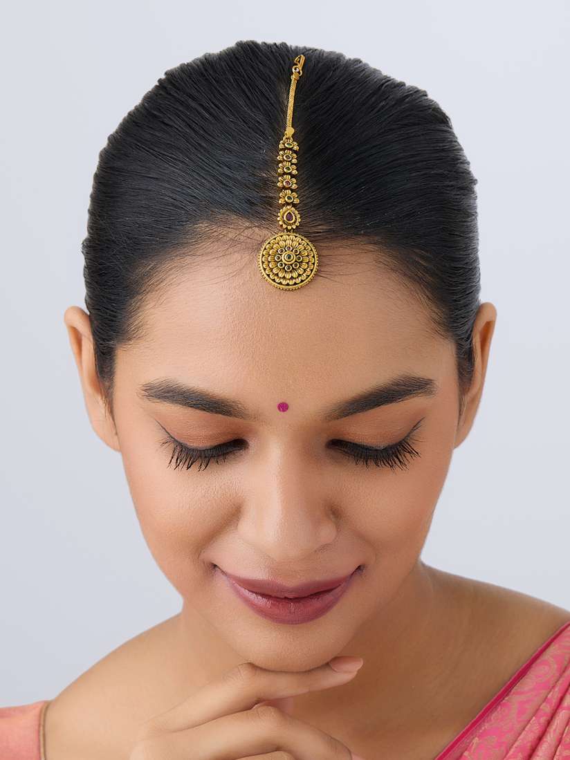 Buy Kushal s Fashion Jewellery Gold Plated Red Studded Maangtikka Head Jewellery for Women 25388696 Myntra