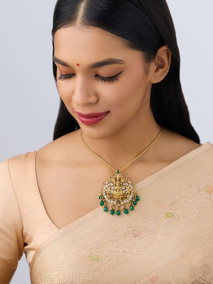 Buy Kushal s Fashion Jewellery 92.5 Sterling Silver Gold Plated Stone Studded Temple Pendant Pendant for Women 25389108 Myntra