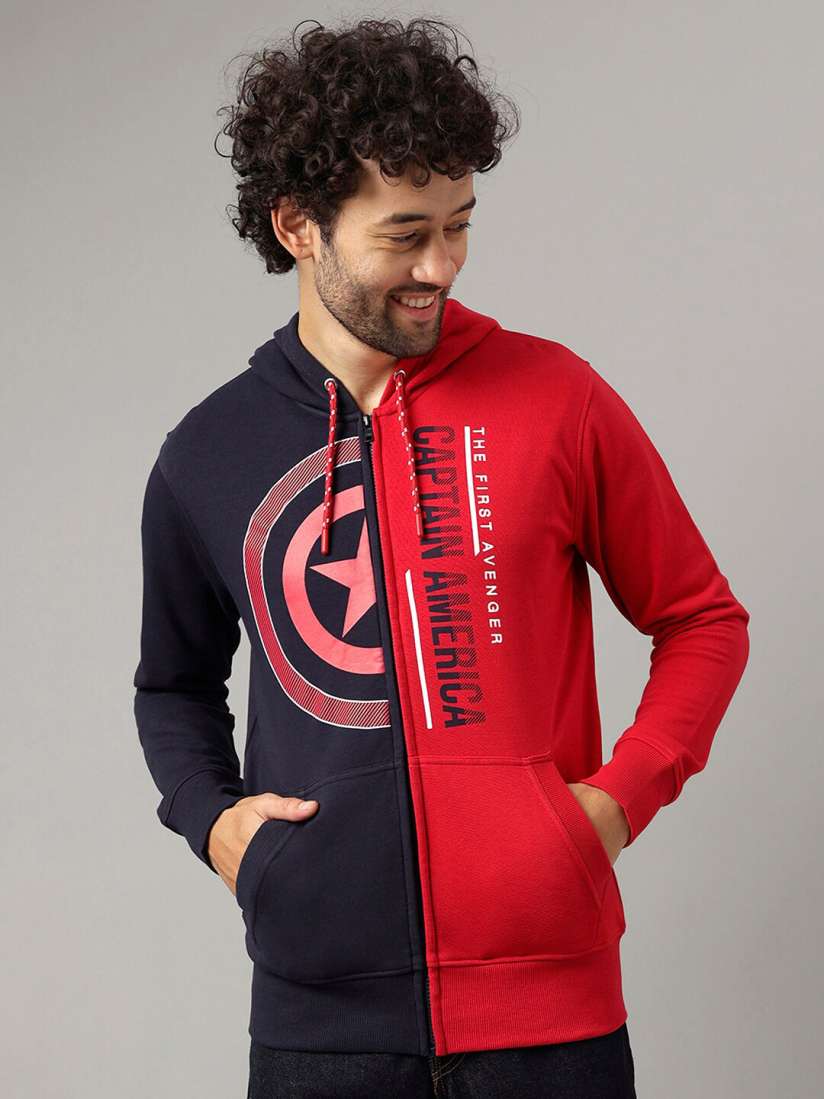 Buy Free Authority Captain America Printed Hooded Comfortable Cotton Front Open Sweatshirt Sweatshirts for Men 25404610 Myntra