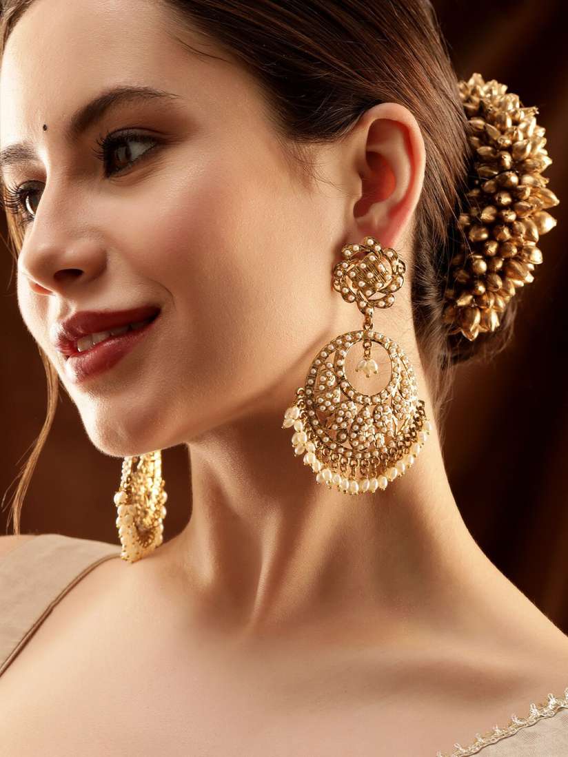 Buy Rubans 22K Gold Plated Handcrafted Pearl Beads Traditional Big Chandbali Earrings Earrings for Women 25405042 Myntra