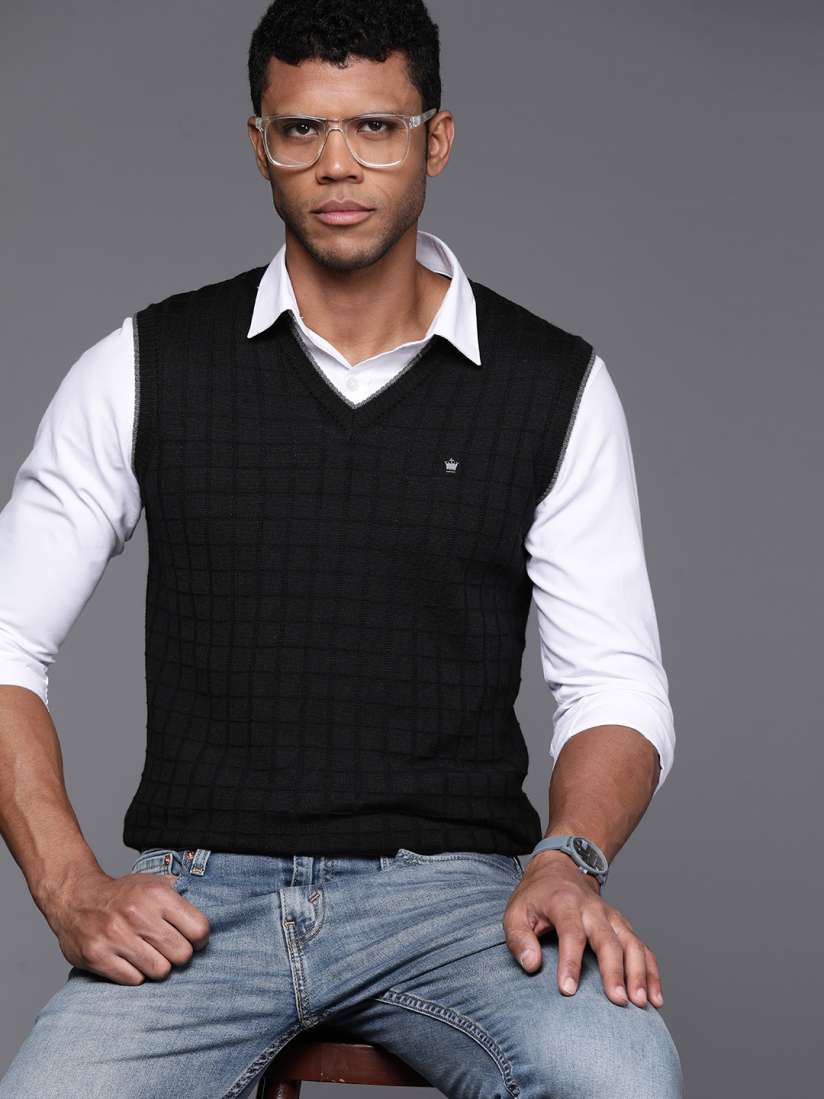 Buy Louis Philippe Self Checked Smart Casual Sweater Vest Sweaters for Men 25408044 Myntra