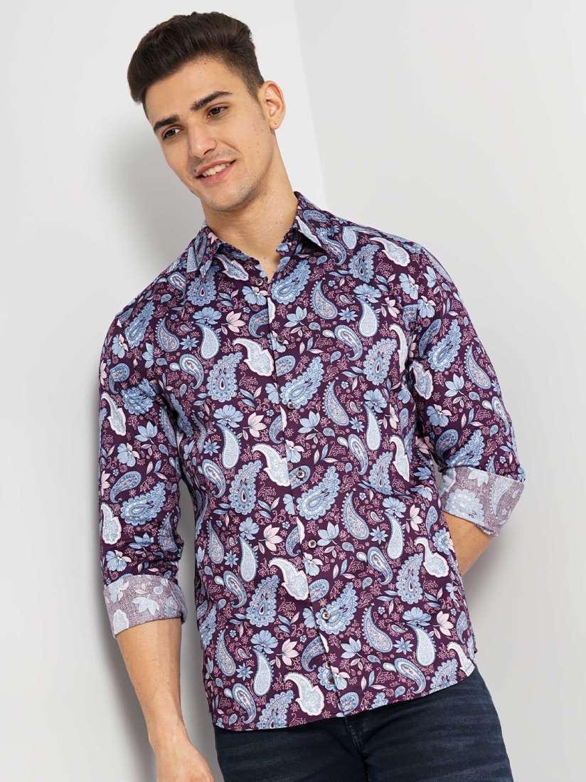 Ethnic paisley print button up shirt shop