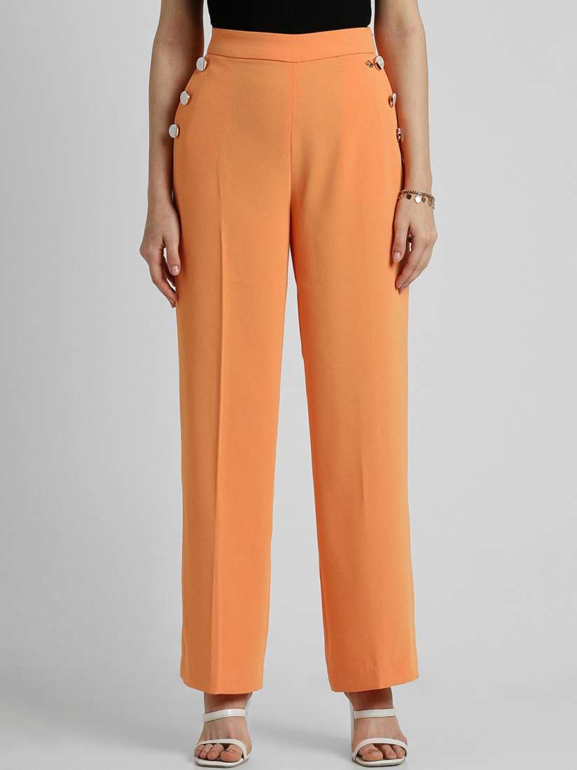 Buy Allen Solly Woman Women Orange Regular Fit High Rise Parallel Formal Trousers Trousers for Women 25415636 Myntra