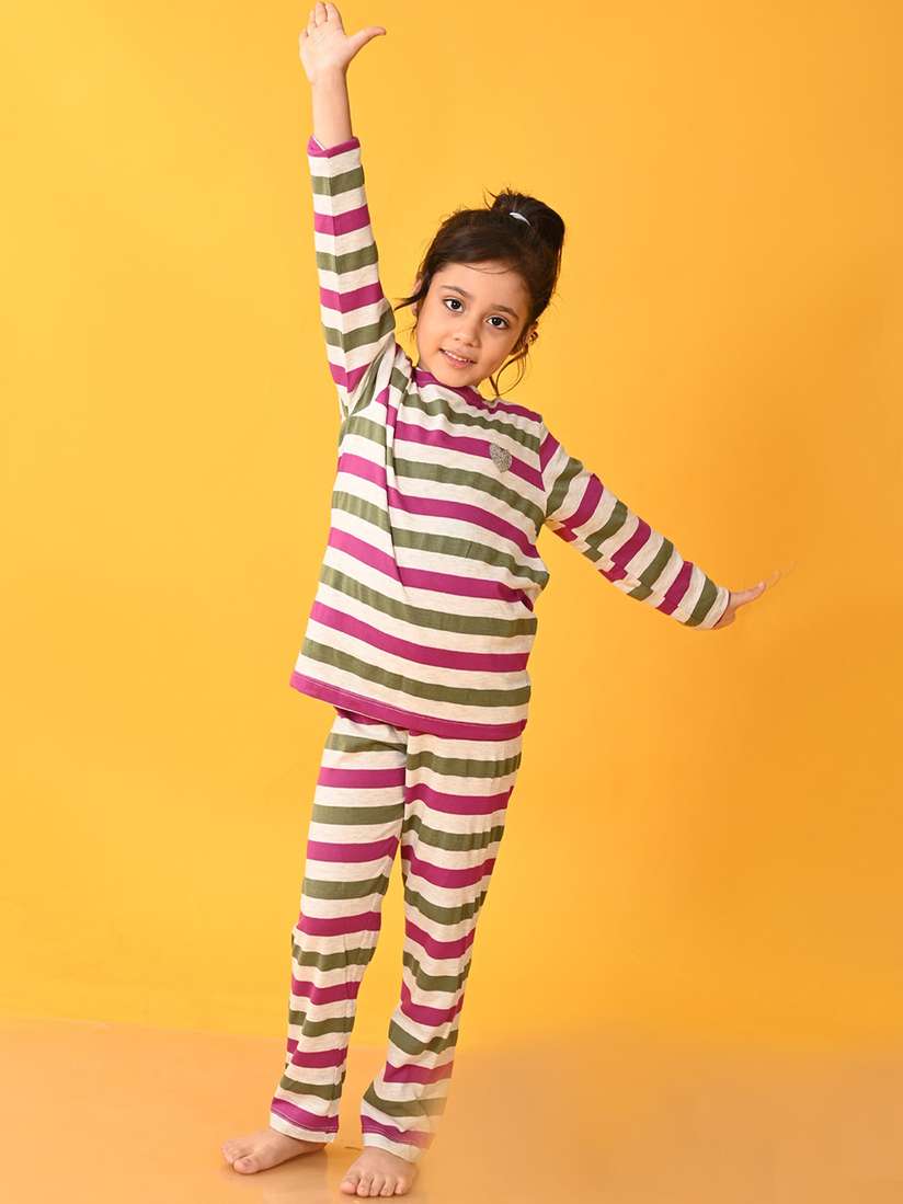 Buy Anthrilo Girls Striped Round Neck Long Sleeve Night suits - Night suits  for Girls 25417552 | Myntra