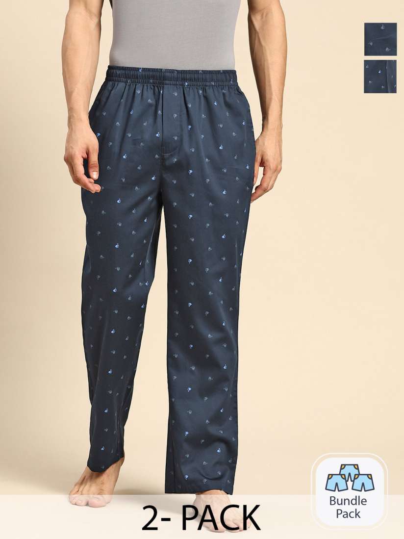 Buy Jockey Men Pack Of 2 Geometric Printed Mid Rise Pure Cotton Lounge Pants Lounge Pants for Men 25425098 Myntra