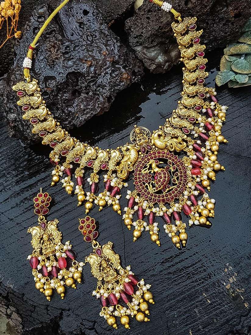 Buy GRIIHAM Gold Plated Artificial Stones and Beads Studded Jewellery Set Jewellery Set for Women 25445054 Myntra