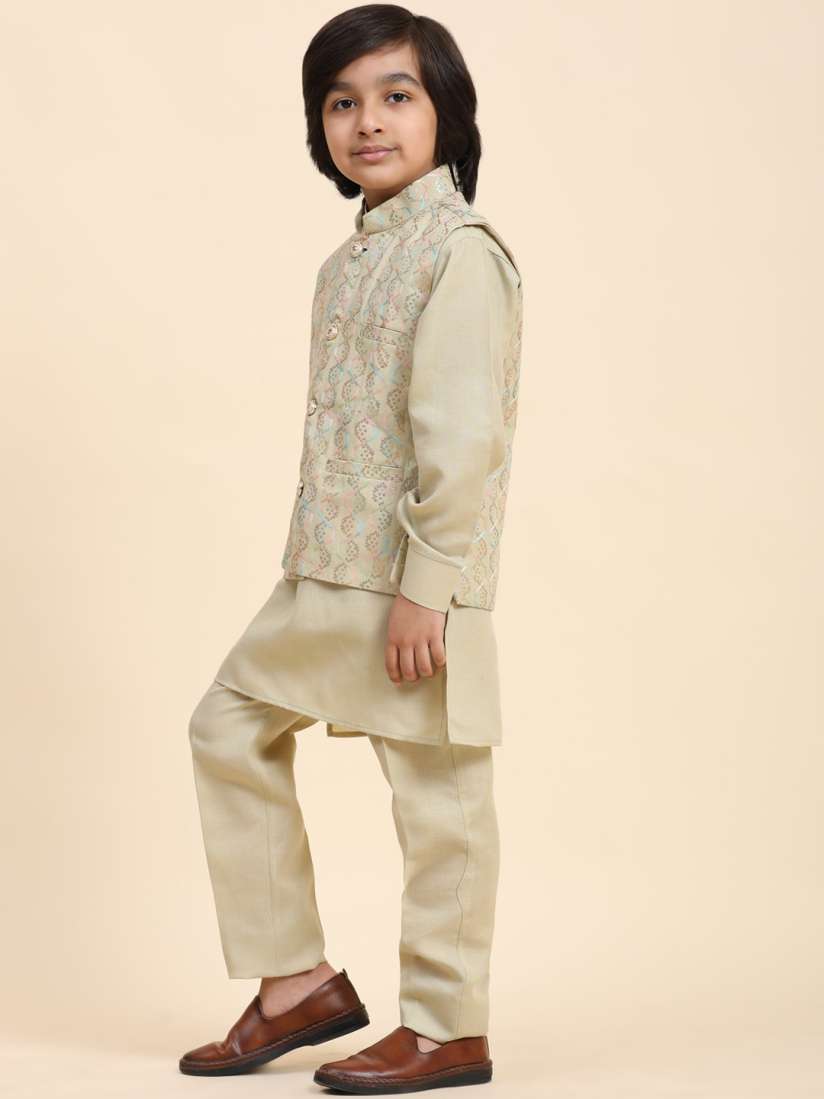 Buy Pro Ethic STYLE DEVELOPER Boys Beige Regular Cotton Kurta Pajama Nehru jacket Kurta Sets for Boys 25446360 Myntra