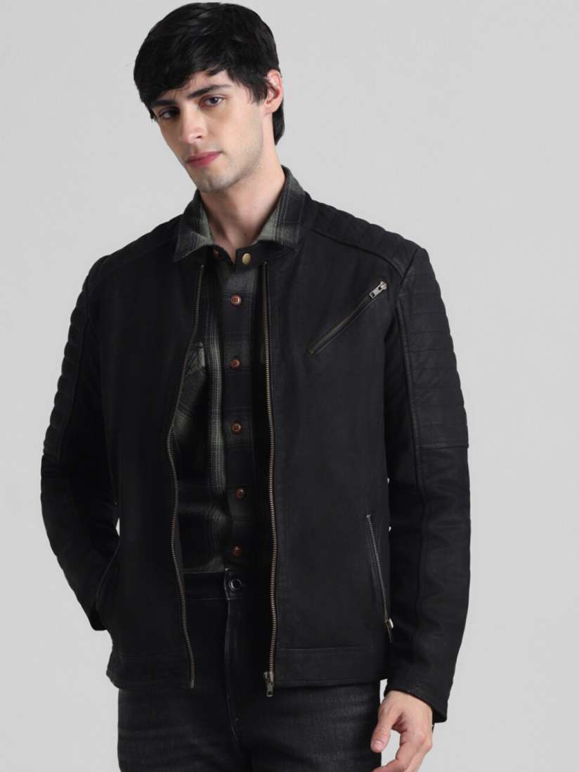 Buy Jack Jones Mandarin Collar Leather Jacket Jackets for Men 25447336 Myntra
