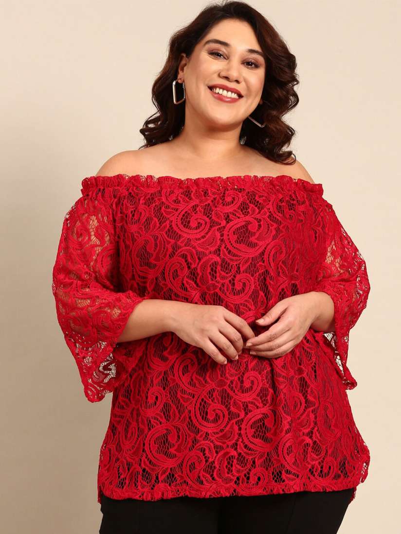 Buy The Pink Moon Plus Size Floral Print Off Shoulder Lace Bardot Top Tops for Women 25464288 Myntra