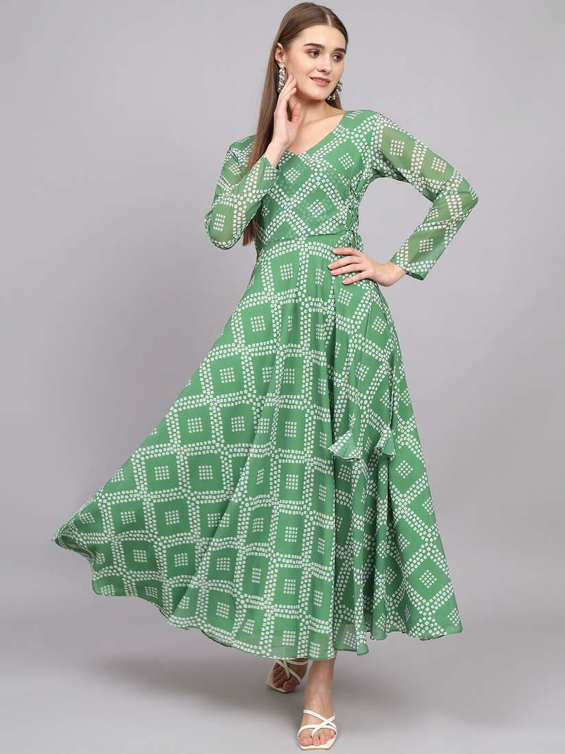 Buy KALINI Geometric Printed Wrap Maxi Dress Ethnic Dresses for