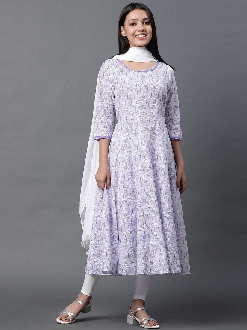 Buy AURELIA Floral Printed Empire Pure Cotton A-Line Kurta With