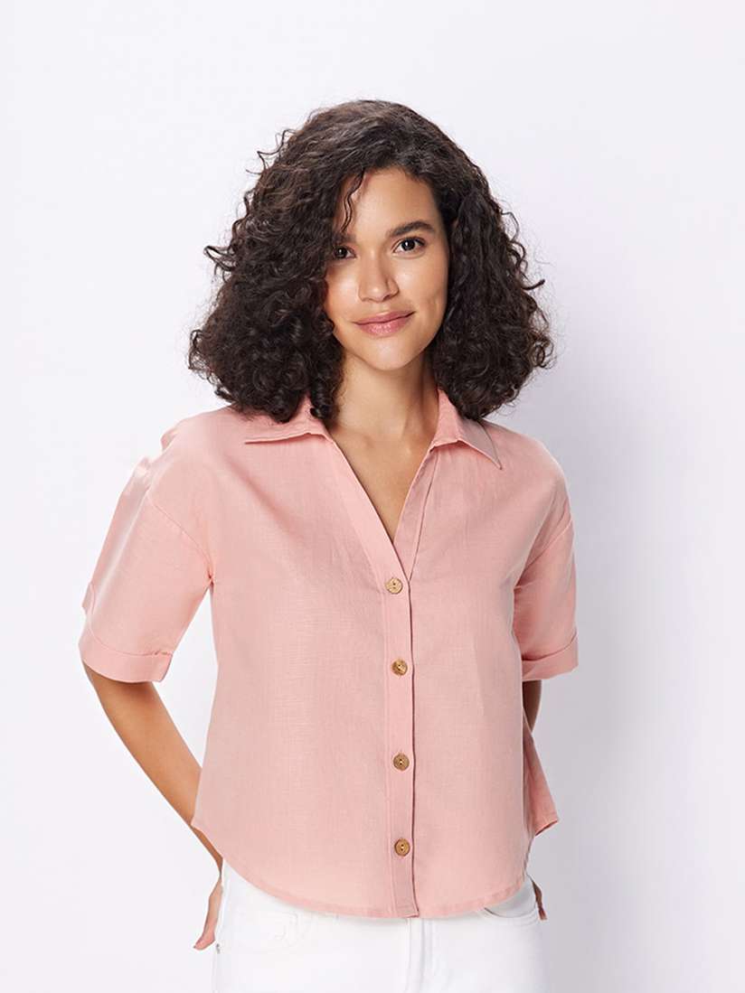 Buy COVER STORY Pink Spread Collar Short Sleeves Casual Shirt