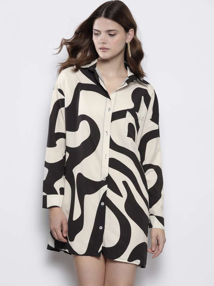 Buy Boohoo Abstract Print Relaxed Fit Shirt Dress Dresses for Women 25480092 Myntra