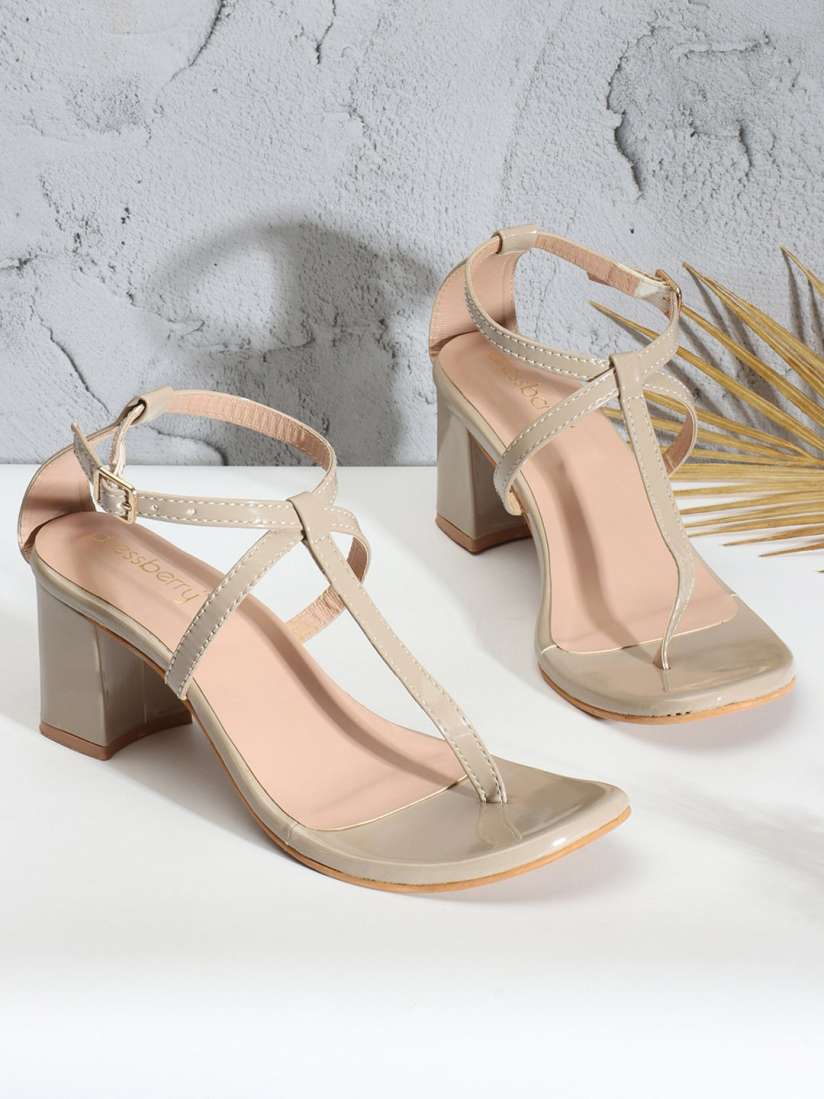 Buy DressBerry Grey T Strap Block Heels With Buckle Closure Heels for Women 25492628 Myntra